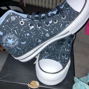 White, Black, and Light Blue Converse, Size 4